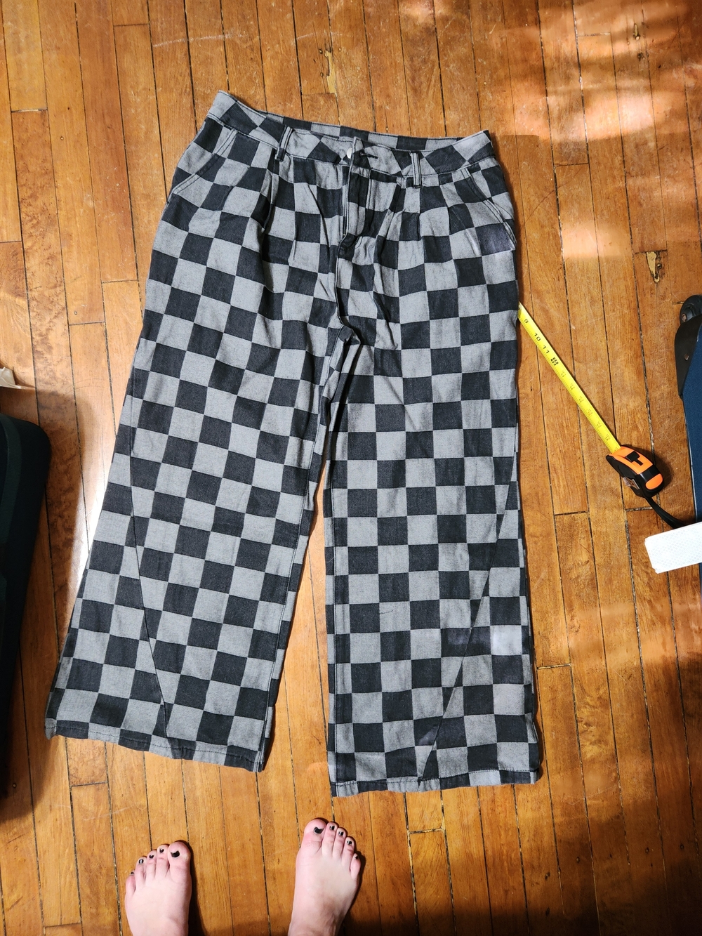 Womens Wide-Leg Pants - Black & Gray Checkered 16